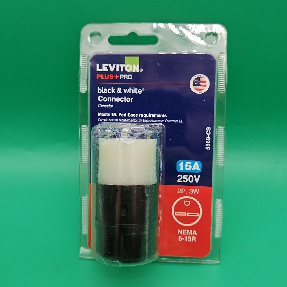 Leviton 15 Amp 250-Volt NEMA‎ 6-15R Straight Blade Connector Black and White
